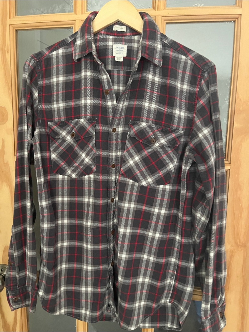 Vintage J.Crew Tailored fit Plaid Flannel Shirt Red Gray Small Mens Unisex Y2K
